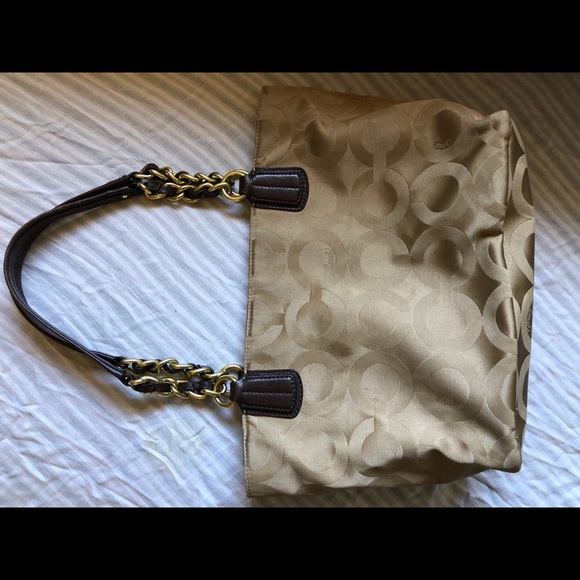 COACH Madison Tote Bag Purse Light Khaki Handbag - Picture 4 of 8